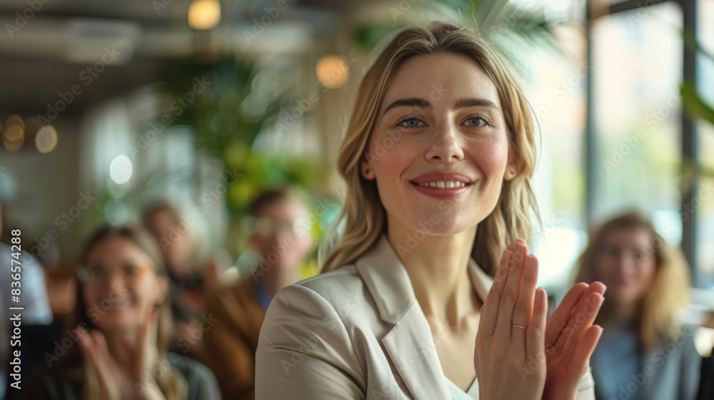 Businesswoman celebrating promotion, career advancement and success. Excitement, happiness, and accomplishment on businesswoman's face. Businesswoman celebrating promotion, career advancement and success. Excitement, happiness, and accomplishment on businesswoman's face.