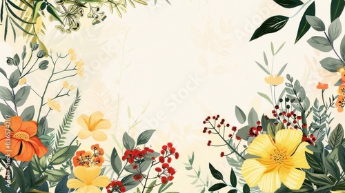 Background frame with beautiful colorful spring flowers. Copy space text template.