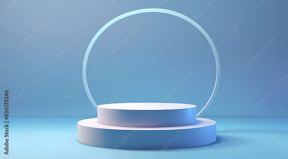 A Circular Podium background with blue theme 3d studio stage pedestal light. plain and simple background product podium platform display minimal space A Circular Podium background with blue theme 3d studio stage pedestal light. plain and simple background product podium platform display minimal space