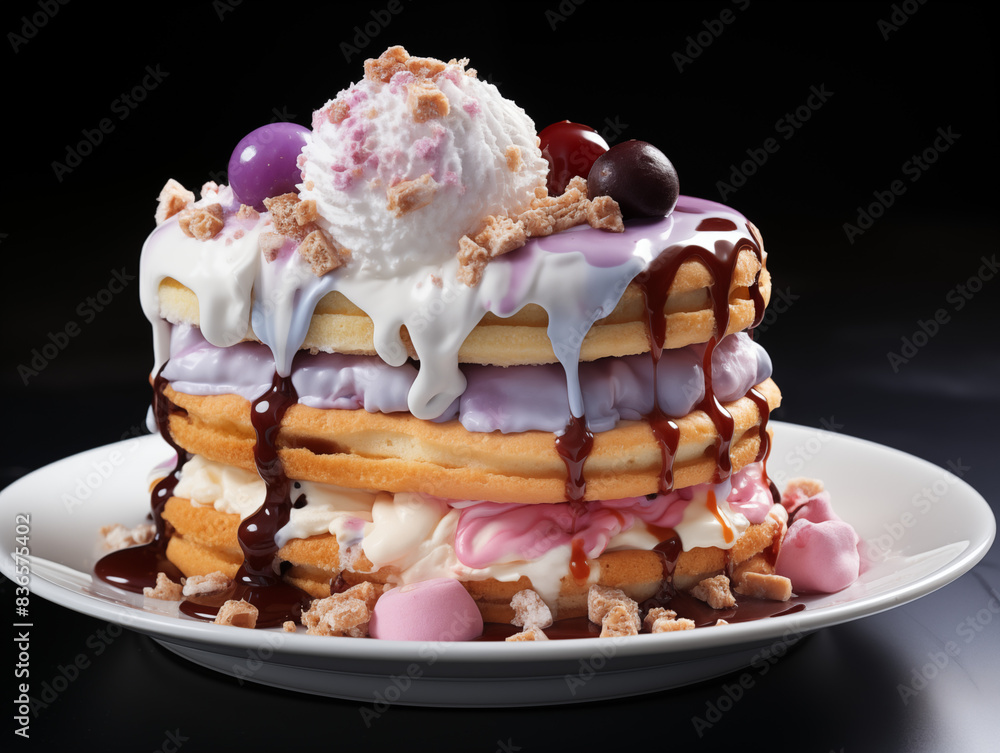 A Pastel-colored Ice Cream Cake With Layers Of Cake And Ice Cream, Decorated With Colorful Sprinkles A Pastel-colored Ice Cream Cake With Layers Of Cake And Ice Cream, Decorated With Colorful Sprinkles