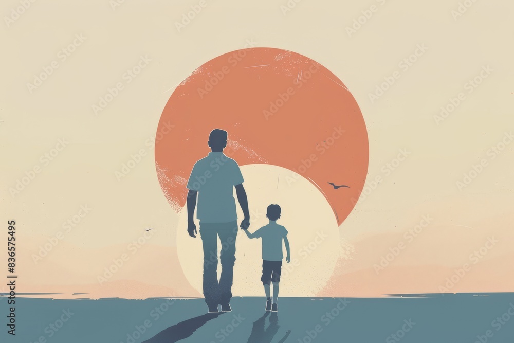 Vector art illustration for father's day , single father Vector art illustration for father's day , single father