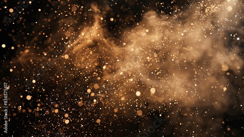 An abstract illustration of dust and sparkles in motion against a dark background