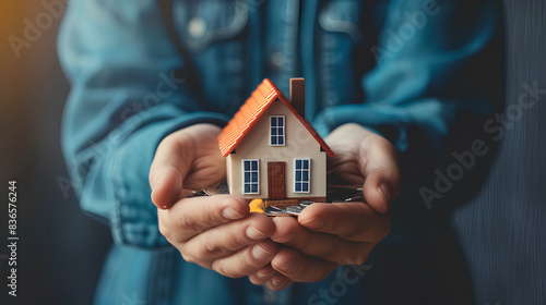 Hands holding a house model representing home insurance and protection

 photo