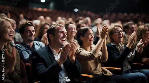 Happy audience clapping enjoying performance live show entertainment photo