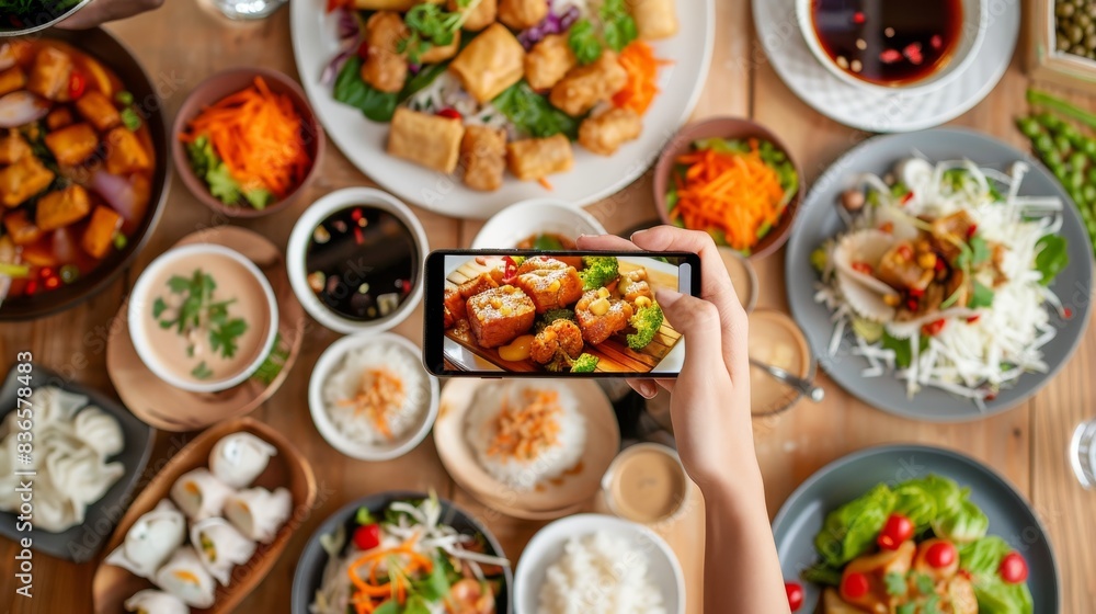 Restaurant owner photographing food for website and social media. Capturing appetizing food images on a smartphone. Restaurant owner photographing food for website and social media. Capturing appetizing food images on a smartphone.