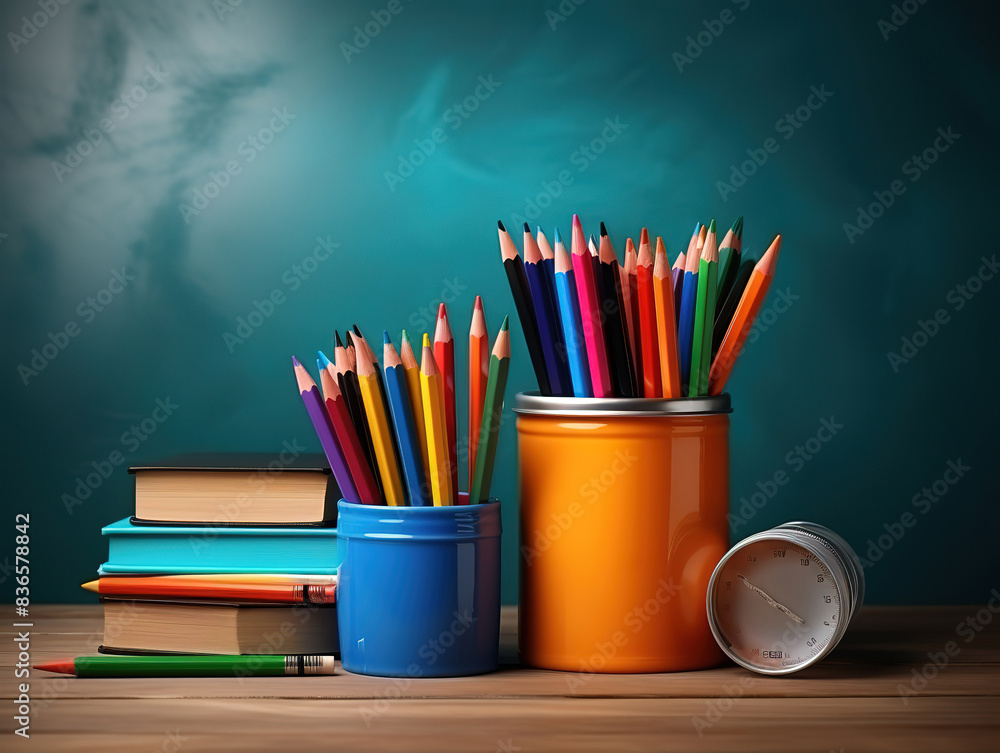 Fototapeta premium Luxurious Colored pencils for school on black background