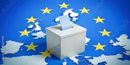 Voting in European Union Election: Ballot Box and Europe Map. Perfect for: European Union elections, democracy events, political campaigns.