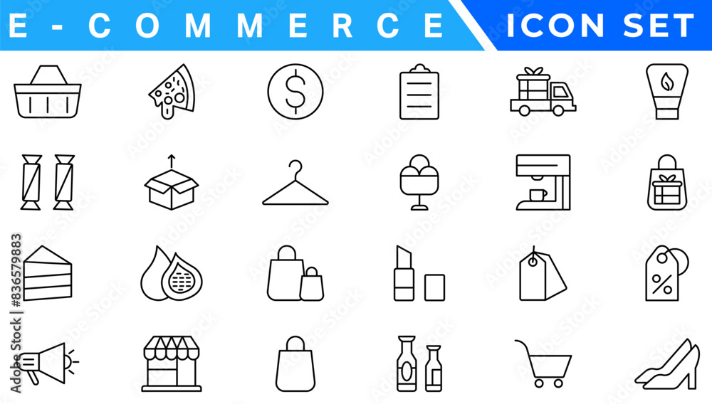 E-Commerce set of web icons in line style. .Online shopping icons for web and mobile app. .Business, mobile shop, digital marketing, bank card, .gifts, sale, delivery. .Vector illustration E-Commerce set of web icons in line style. .Online shopping icons for web and mobile app. .Business, mobile shop, digital marketing, bank card, .gifts, sale, delivery. .Vector illustration