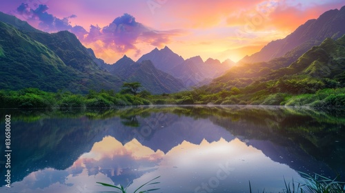 Breathtaking mountain sunrise landscape with vibrant colors.
