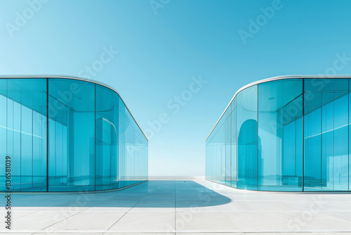 Empty hall of modern architectures   glass show room background. 
