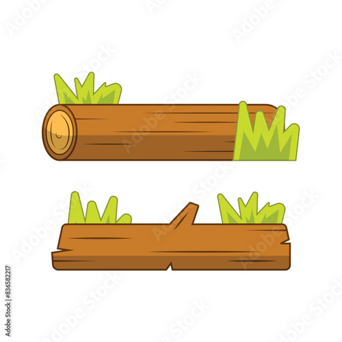 set of wood and tree trunks with grass