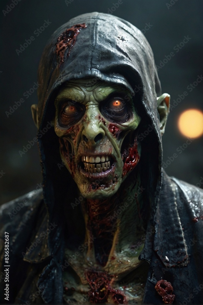 Portrait of a ghost in a dark background zombie character posing