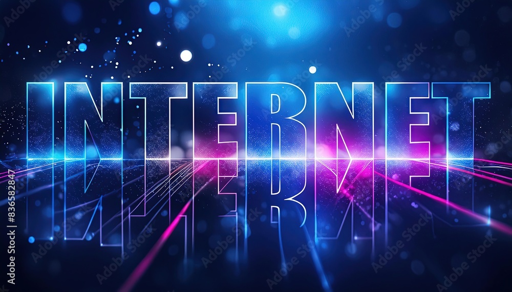 Fototapeta premium Glowing 3D Internet Text with Lights