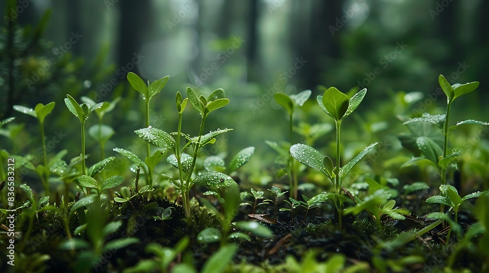 Rain-soaked young shoots in the heart of a green forest. Rain-soaked young shoots in the heart of a green forest.