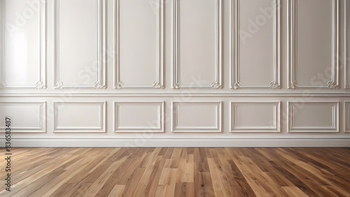 White classic wall background  brown parquet floor  home furniture detail Generative AI