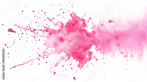 Pink ink splashes, pink paint splashes, pink blot on white, red paint splash isolated, Pink color watercolor splash paint effect on white background, colorful 