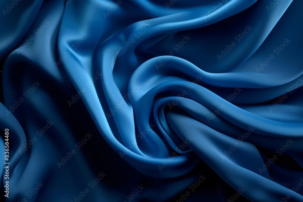 Obraz premium A highresolution image of draped blue fabric, showcasing the gentle, flowing folds and smooth texture, set against a black background to emphasize the elegance and softness