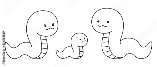 かわいい蛇の親子のベクターイラスト　へび　巳年　干支　十二支　正月