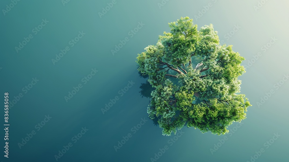 Tree top view isolated on a blue background Tree top view isolated on a blue background