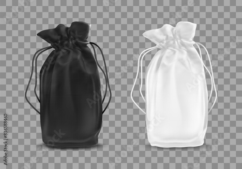 Blank drawstring polyester tote bag. Vector realistic illustration