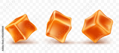 Caramel cubes toffee set isolated on transparent background