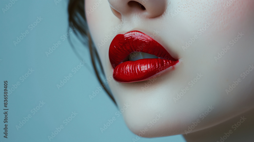 Red lipstick that shines on the lips of a beautiful woman ,Generative ...
