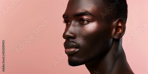 Handsome African American Man s Face Professional Makeup Skincare Advertising Banner on Pink © LookChin AI