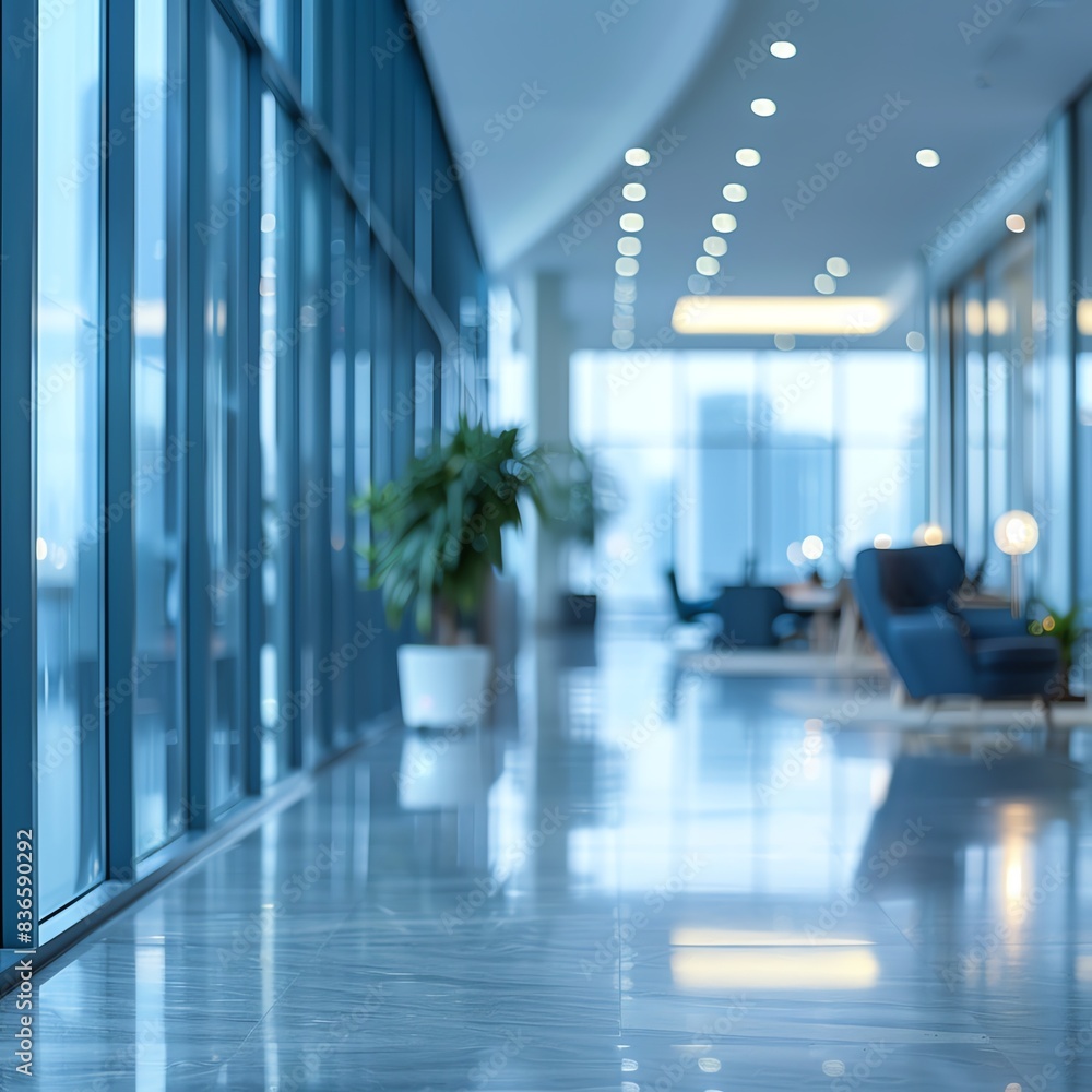 Beautifully blurred office interior, expansive windows, soft natural light, wideangle view, modern and bright atmosphere Beautifully blurred office interior, expansive windows, soft natural light, wideangle view, modern and bright atmosphere