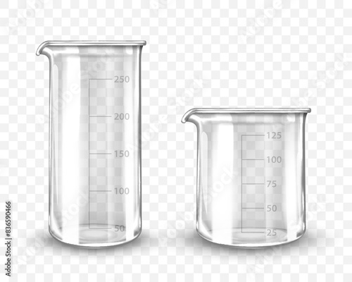 Clean empty laboratory glassware on transparent background. Vector realistic illustration