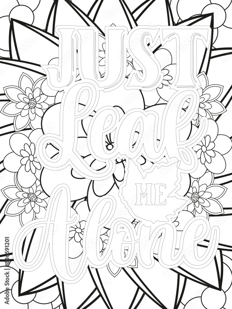 Fototapeta premium Fall Quotes Flower Coloring Page Beautiful black and white illustration for adult coloring book