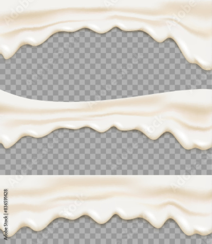 Liquid yogurt or cream flowing on transparent background. Yogurt realistic texture.