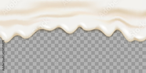 Liquid yogurt or cream flowing on transparent background. Yogurt realistic texture.