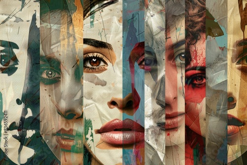 Many different faces of a woman with different colors