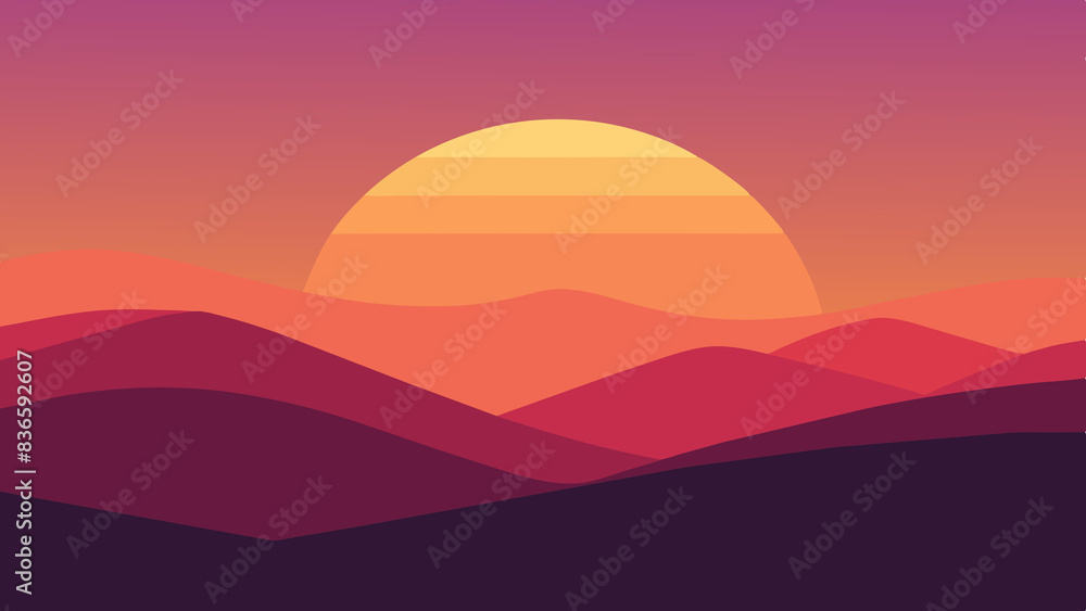 Sunset over Rolling Hills Abstract Minimalism in Vector Art Sunset over Rolling Hills Abstract Minimalism in Vector Art