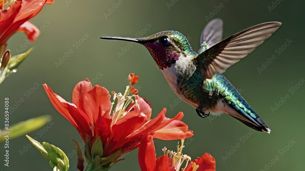 Naklejka premium hummingbird close up photography ai generated