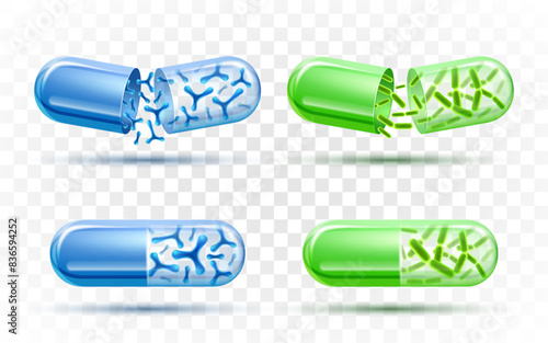 Probiotics pills set vector isolated illustration
