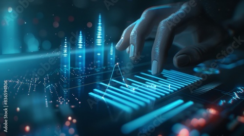 FutureFocused Analytics Person Studying Holographic Bar Graph and Line Chart in High Detail Perfect for Business Concepts and Technology Innovation