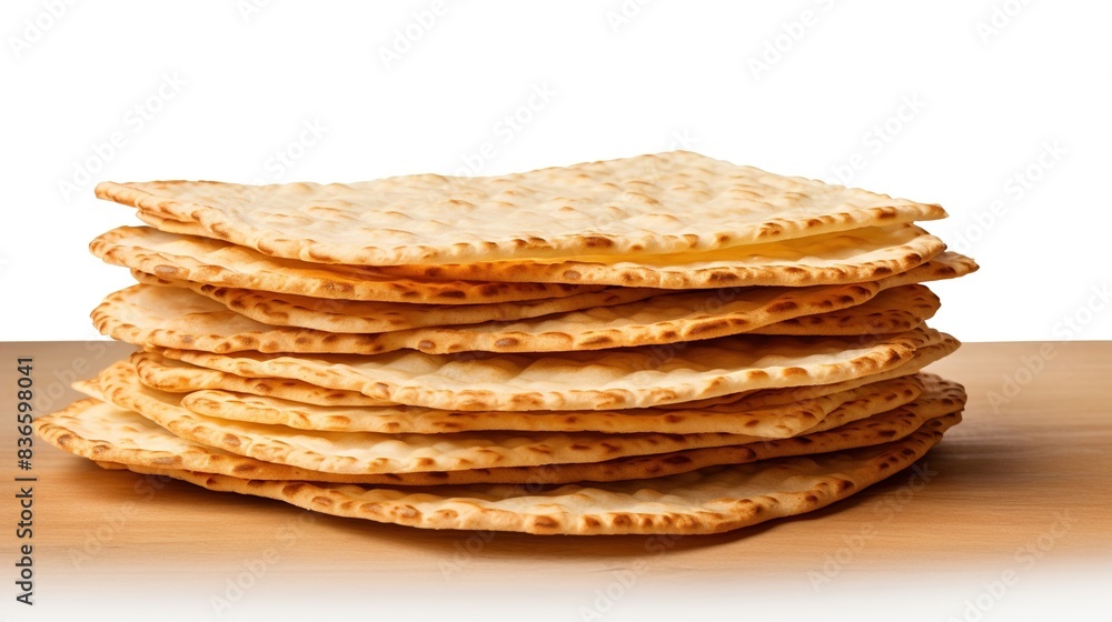 Matzo bread stacked on white background Matzo bread stacked on white background