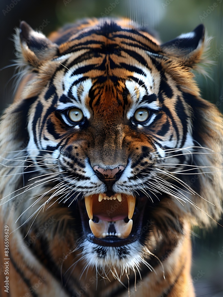 Obraz premium Fierce Tiger Baring Its Fangs in a Formidable Portrait