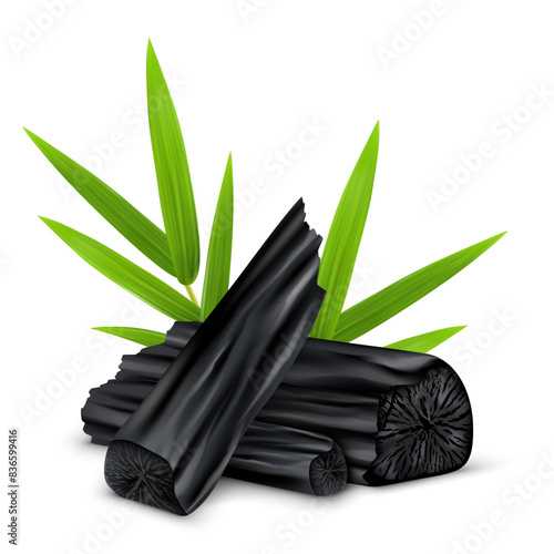 Natural wood charcoal isolated on white background