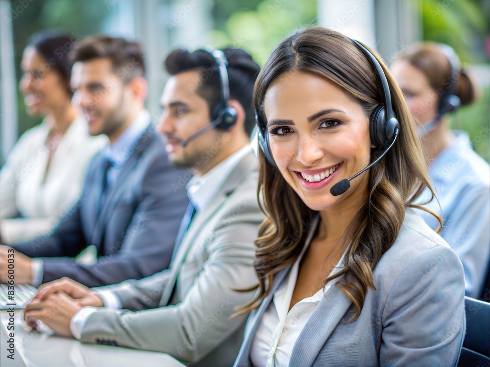 Call center, computer and business with woman in office for technical support and advice. Ai generated Call center, computer and business with woman in office for technical support and advice. Ai generated