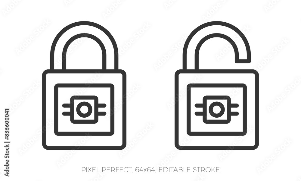 Open and closed lock line icons, pixel perfect, vector eps10 illustration