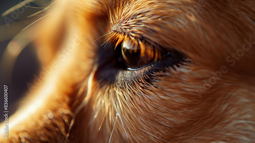 A macro shot of a guide dogâs whiskers, highlighting the fine details against its fur. photo