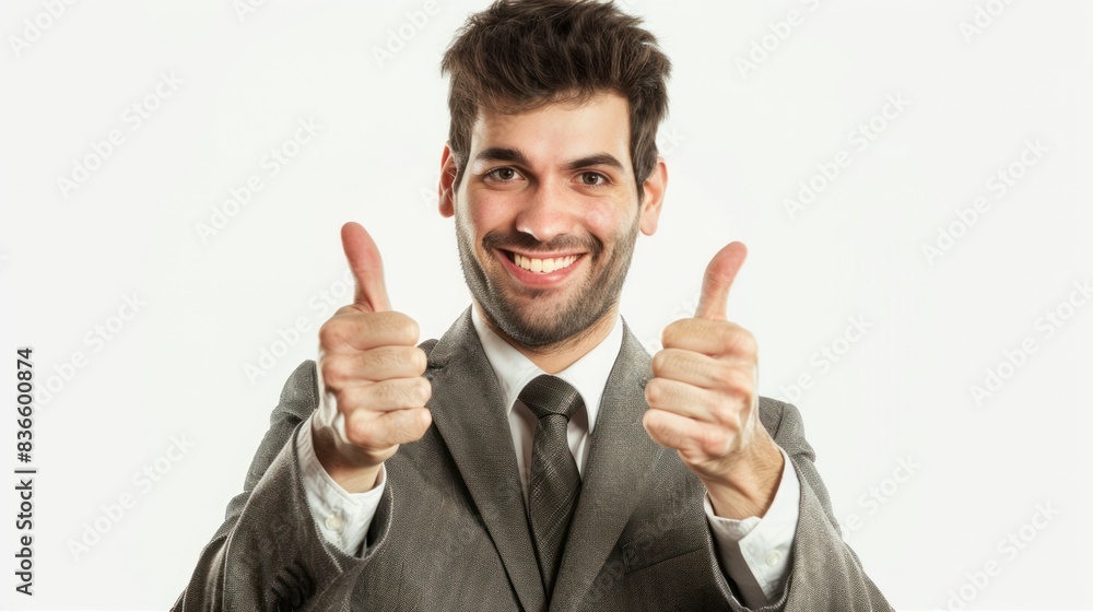 High definition close-up image of a businessman Thumbs up for the excellent performance. on a white background High definition close-up image of a businessman Thumbs up for the excellent performance. on a white background