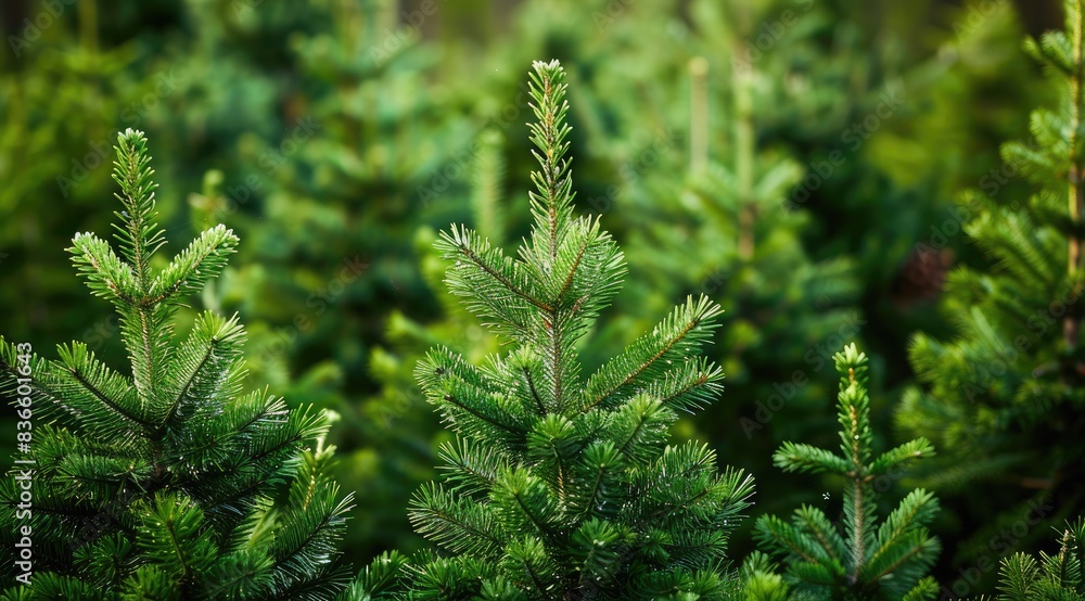 Young spruces in a coniferous forest natural background Young spruces in a coniferous forest natural background