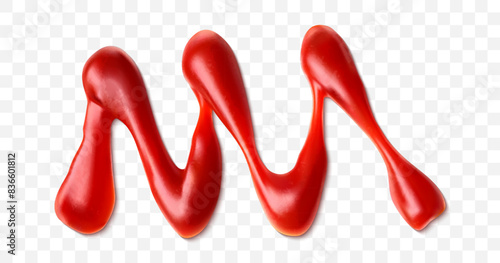 Tomato sauce or ketchup splash isolated on transparent background. Realistic vector illustration