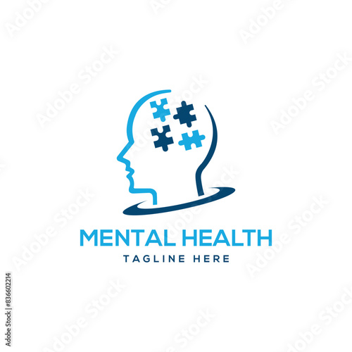 Mental Health Psychology wellness brain puzzle creative modern logo design template 