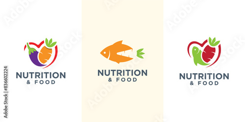 Food and Nutrition Healthy foods logo design collection set creative modern flat template