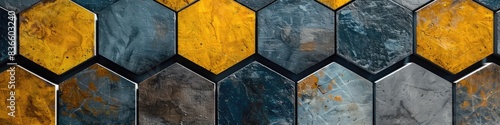 A mosaic of hexagonal tiles in yellow and blue © AdriFerrer