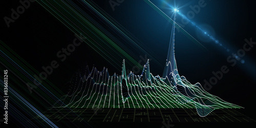 Abstract  background wireframe graph with data circles and star spot. Technology wireframe concept  in virtual space. Banner for business, science and technology data analytics. Big Data. photo